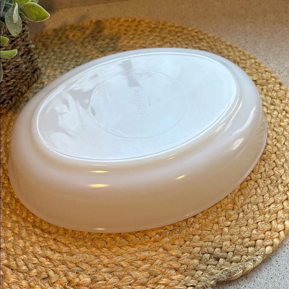 Vintage Termocrisa Milk Glass with Blue Flowers Shallow Casserole Dish